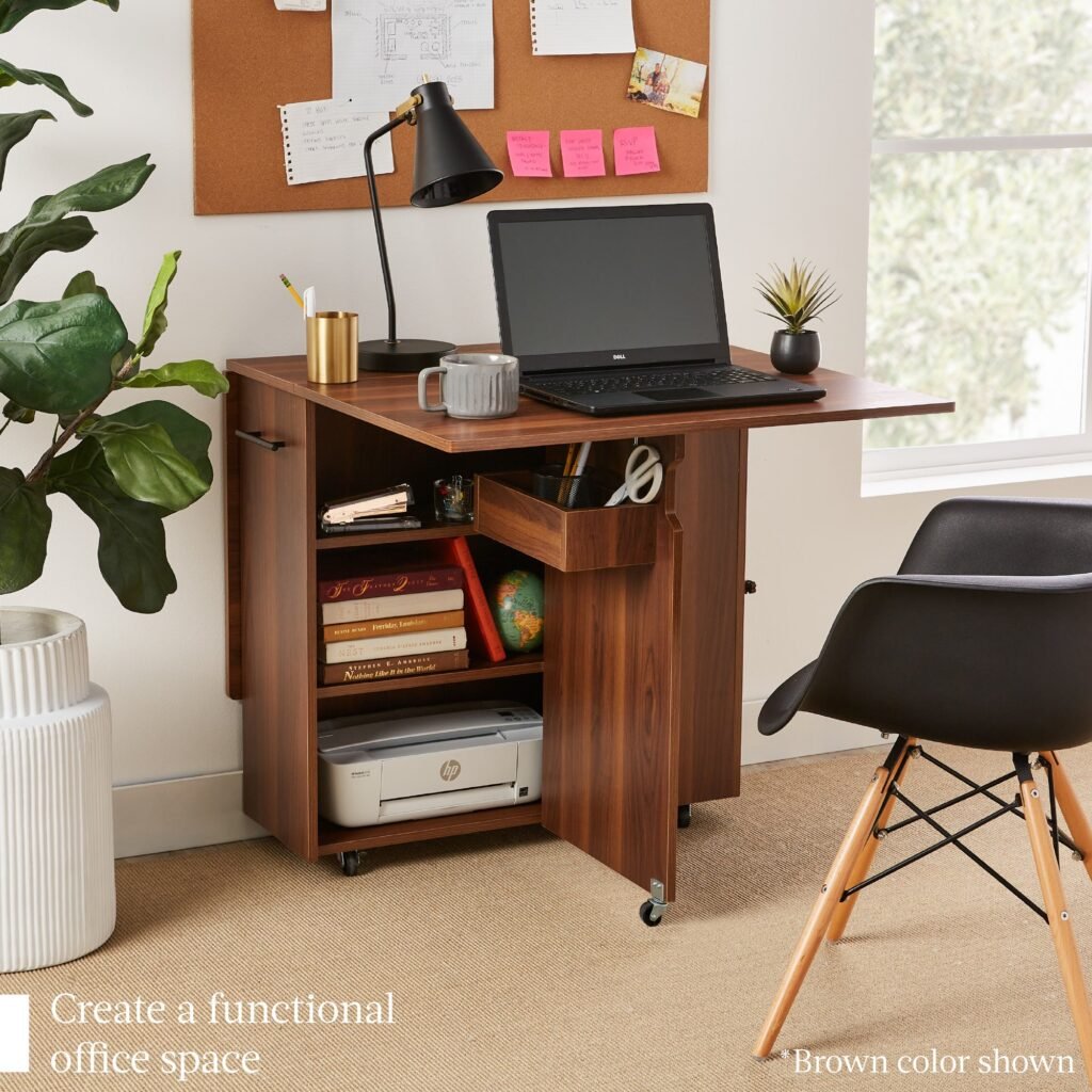 Multipurpose Folding Table w/ Wheels. 3 Storage Shelves. Cubby. Handle