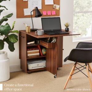 Multipurpose Folding Table w/ Wheels. 3 Storage Shelves. Cubby. Handle