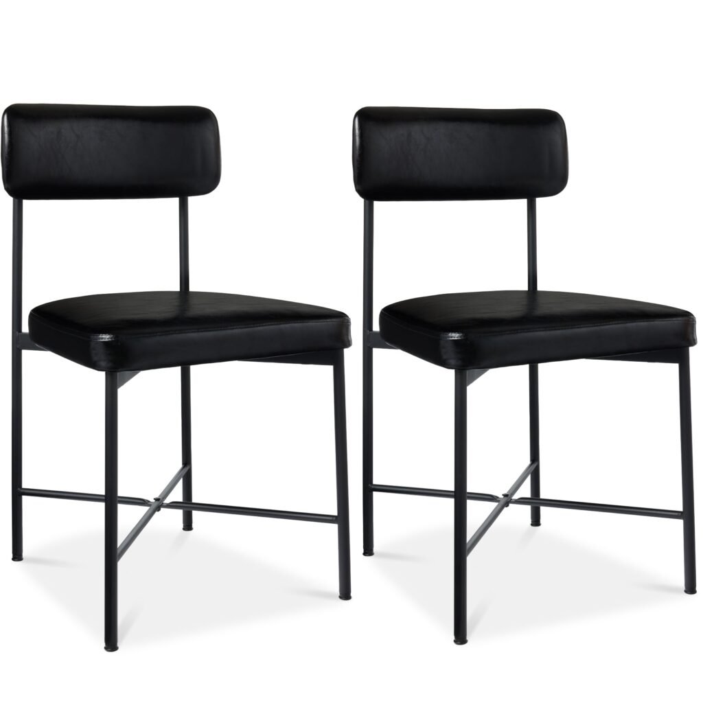 Dining Chair Set of 2. Faux Leather. Standard Height. Metal Frame