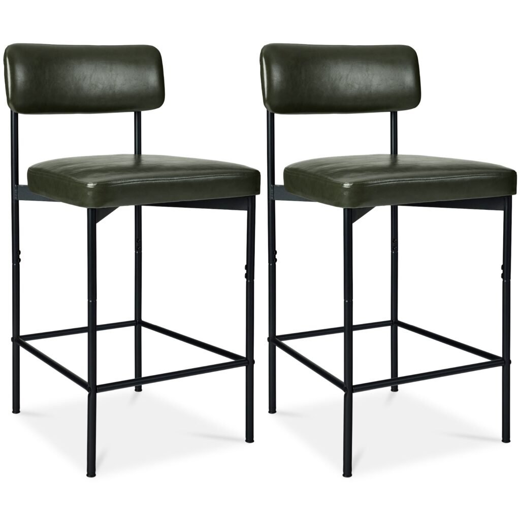 Set of 2 Armless Counter Height Bar Stools. Modern PU Faux Leather Stools