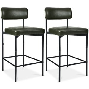Set of 2 Armless Counter Height Bar Stools. Modern PU Faux Leather Stools