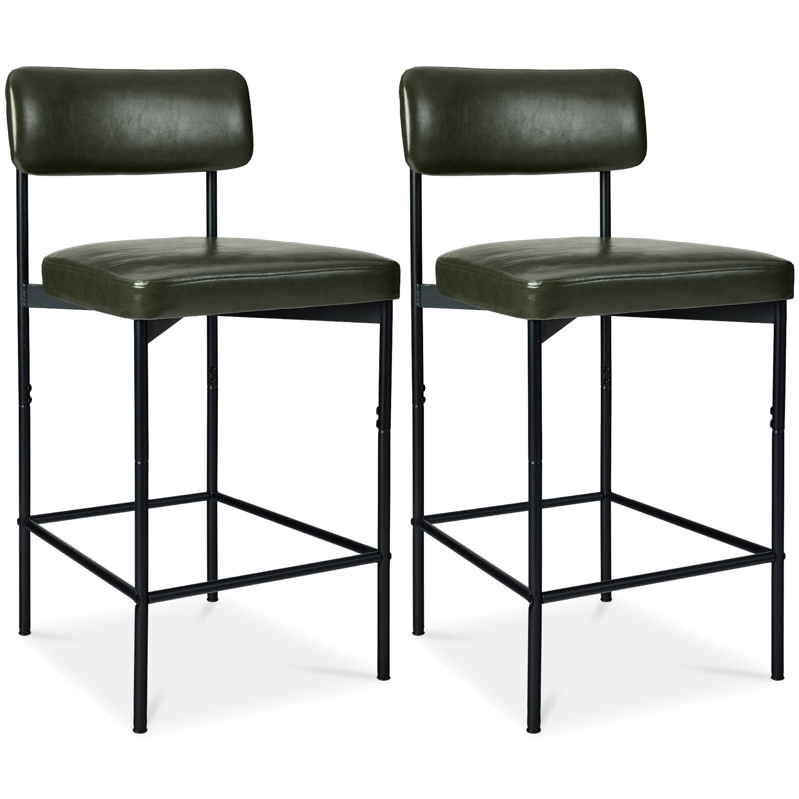 Set of 2 Armless Counter Height Bar Stools. Modern PU Faux Leather Stools