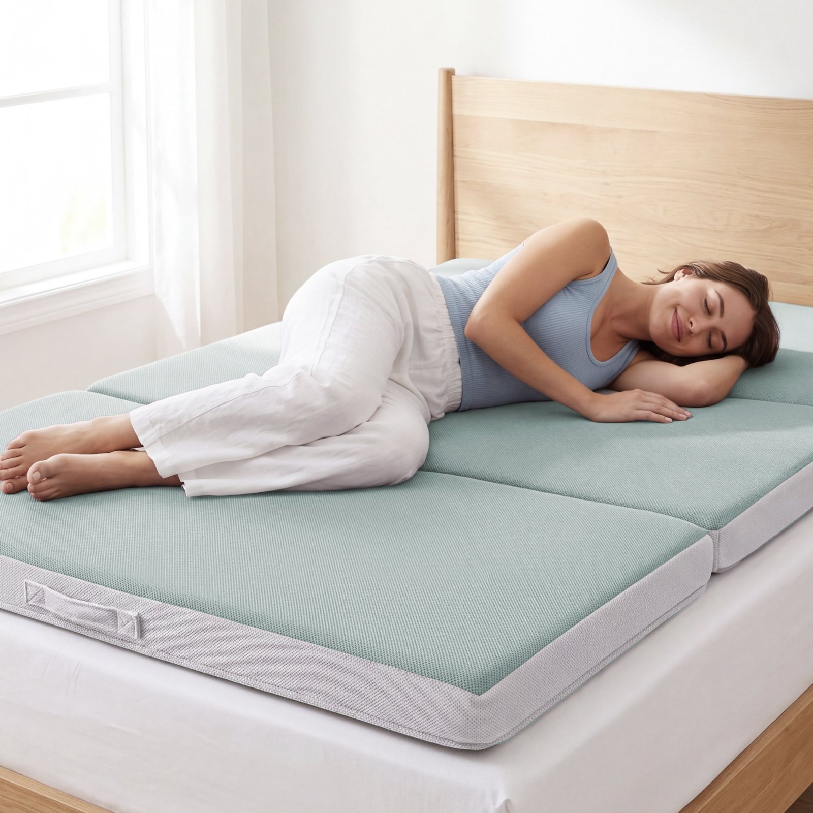 Folding Portable Seafoam Mattress Topper w/ Plush Foam - 4in