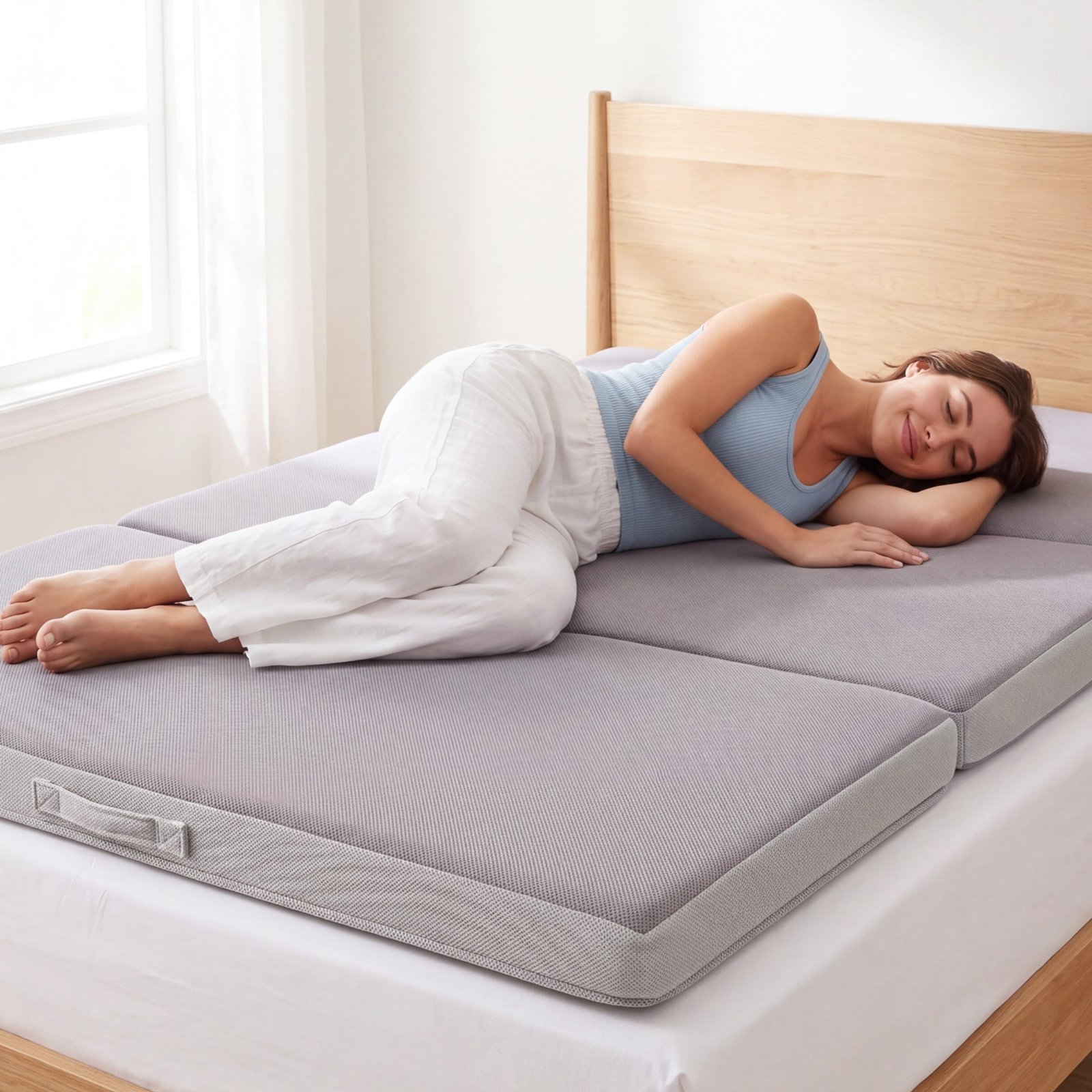 Folding Portable Gray Mattress Topper w/ Plush Foam - 4in