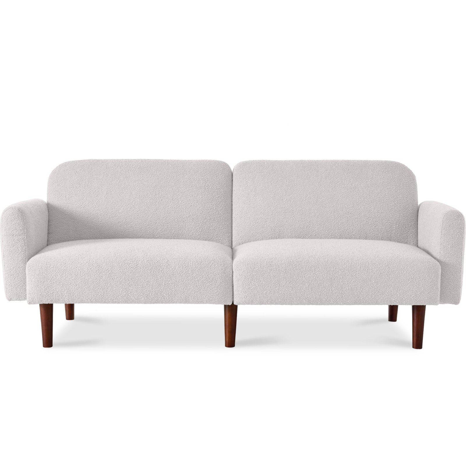 Curved Convertible Futon. Boucle Fabric Split-Back Sleeper Bed