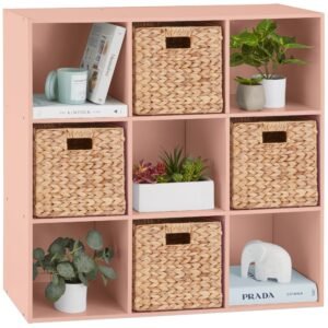9-Cube Bookshelf Storage Display w/ 3 Removable Panels. Customizable Design