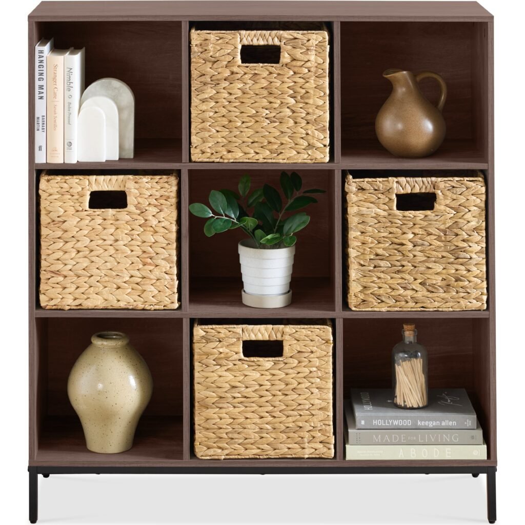 Elevated 9-Cube Storage Organizer. 11in Bookshelf. w/ Metal Legs
