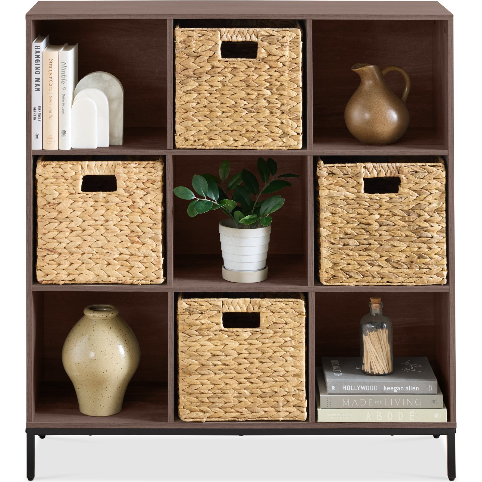 Elevated 9-Cube Storage Organizer. 11in Bookshelf. w/ Metal Legs