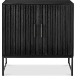 2-Door Slatted Storage Cabinet Accent Furniture w/ Foot Pads