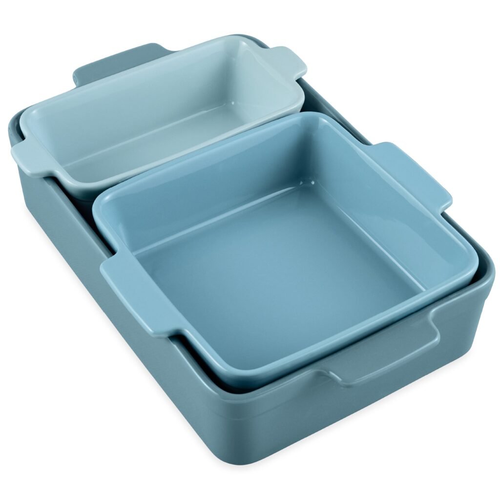 3-Piece Ceramic Bakeware Set. Stoneware Baking Dishes. Casserole Serving Set