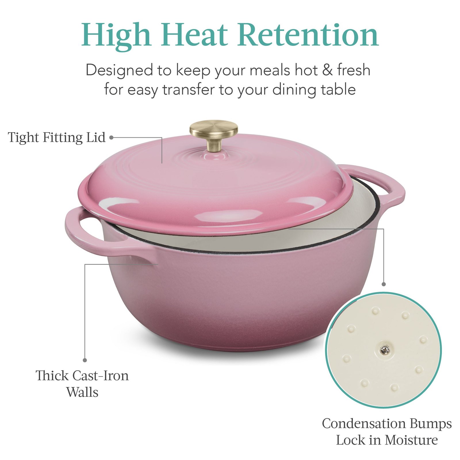 Cast-Iron Dutch Oven Kitchen Cookware w/ Enamel. Handles - 6qt - Image 5