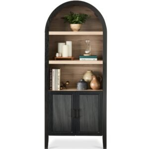 72 Tall Arched Pantry Cabinet w/ Doors. 5-Tier Storage Cabinet w/ Shelves