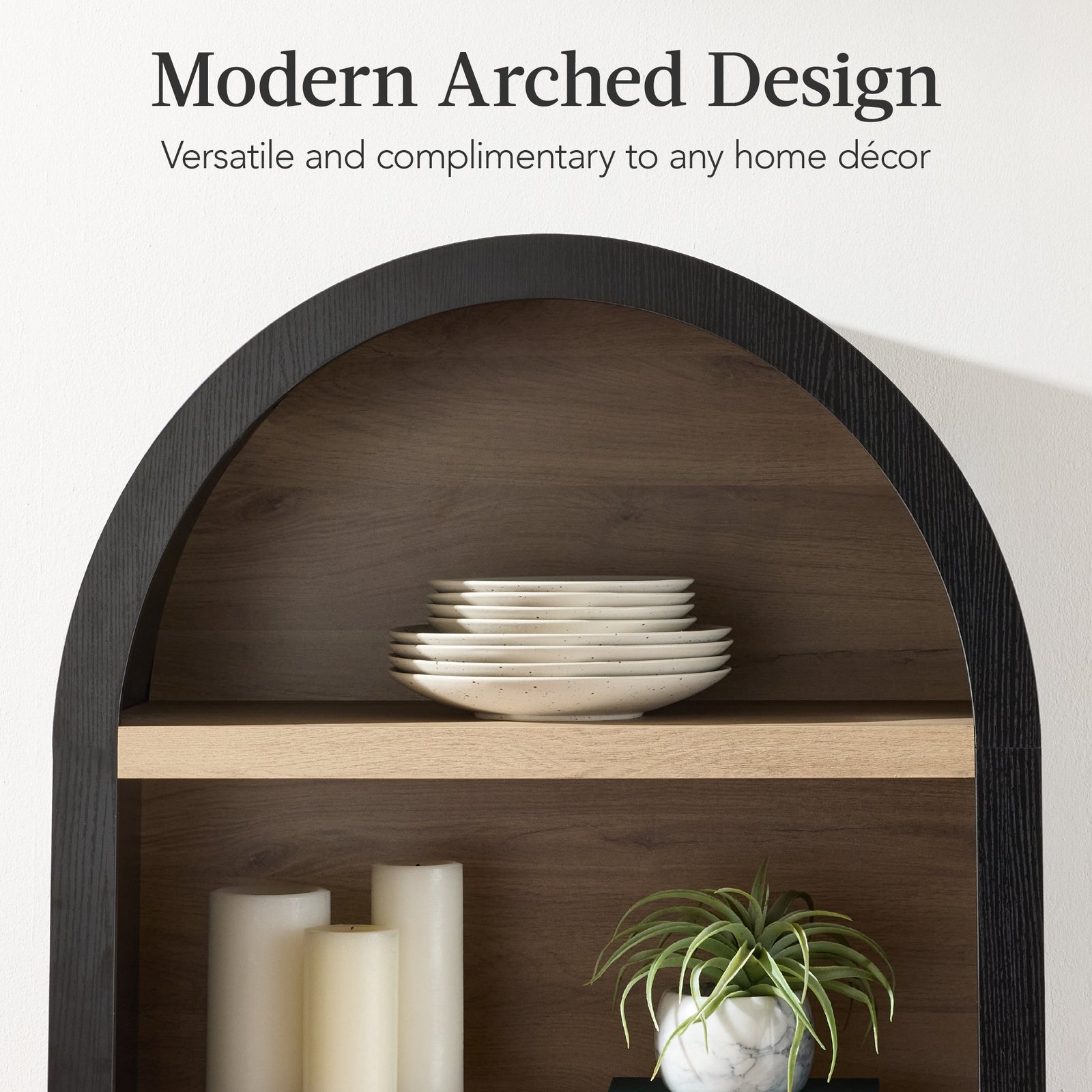 72 Tall Arched Pantry Cabinet w/ Doors. 5-Tier Storage Cabinet w/ Shelves - Image 3