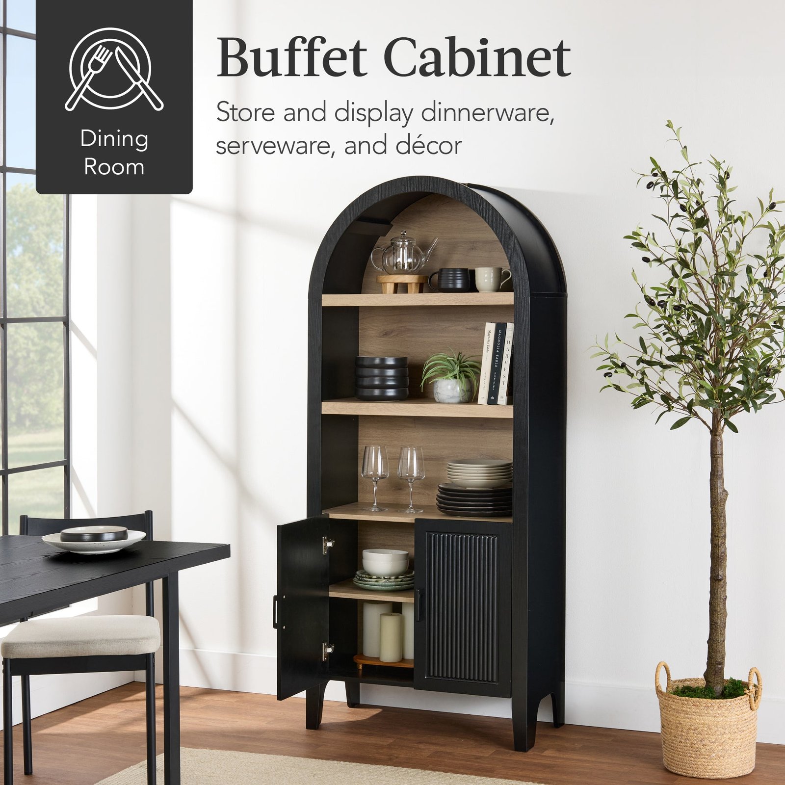 72 Tall Arched Pantry Cabinet w/ Doors. 5-Tier Storage Cabinet w/ Shelves - Image 4
