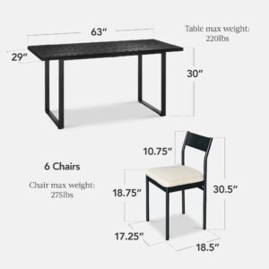 7-Piece Modern Dining Set. Kitchen Table w/ 6 Chairs. Metal Frame