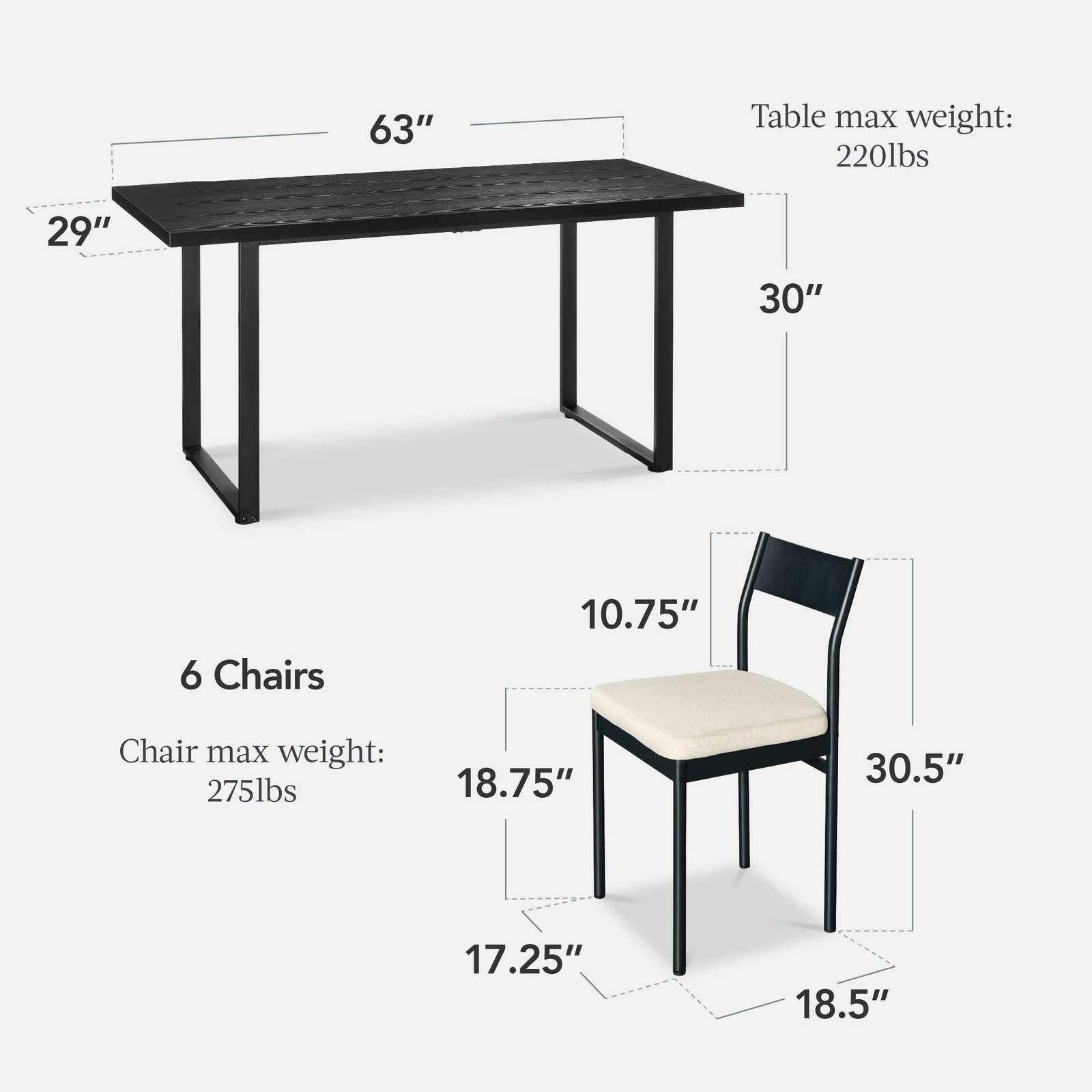 7-Piece Modern Dining Set. Kitchen Table w/ 6 Chairs. Metal Frame