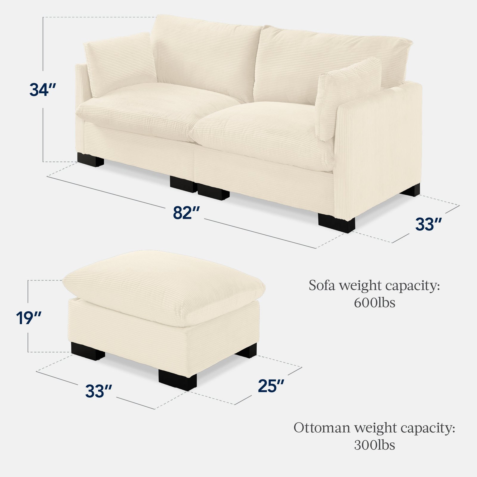 Modular Sectional Pillowtop Sofa w/ Ottoman & Storage 82in - Image 2