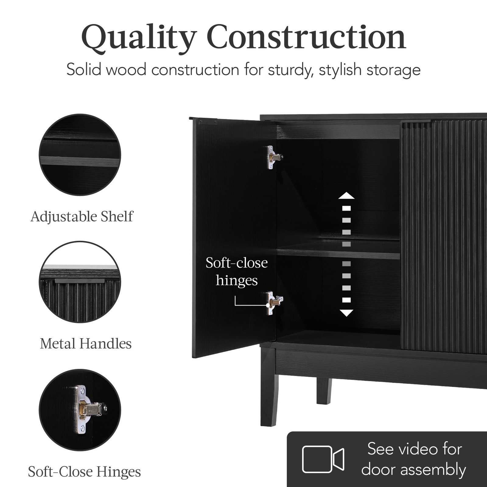 2-Door Reeded Storage Cabinet. Accent Furniture. Sideboard - Image 4
