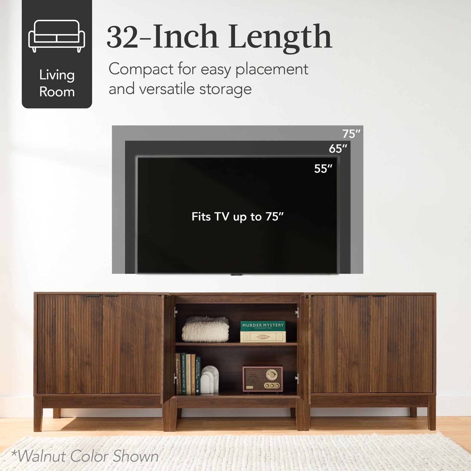 2-Door Reeded Storage Cabinet. Accent Furniture. Sideboard - Image 5