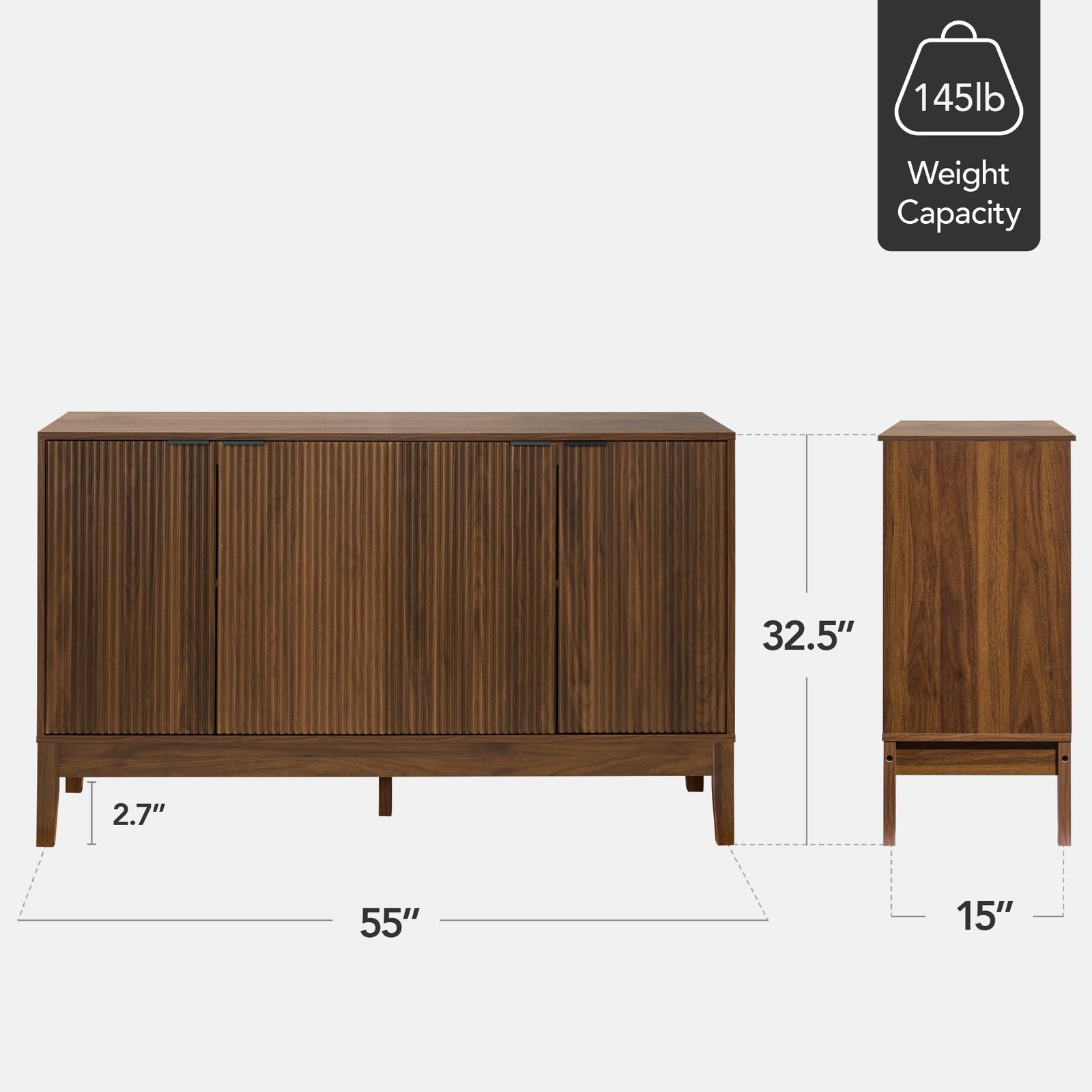 4-Door Reeded Storage Cabinet. Accent Furniture. Sideboard - Image 2