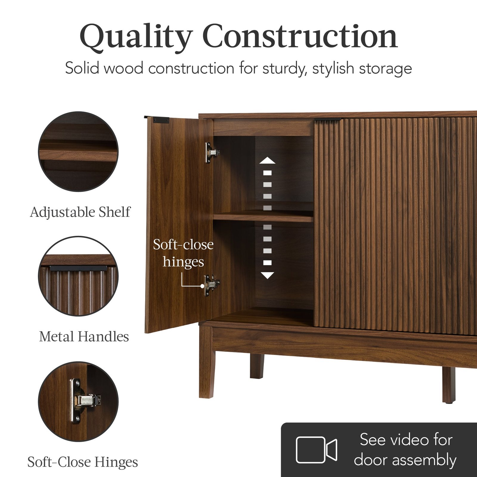 4-Door Reeded Storage Cabinet. Accent Furniture. Sideboard - Image 3