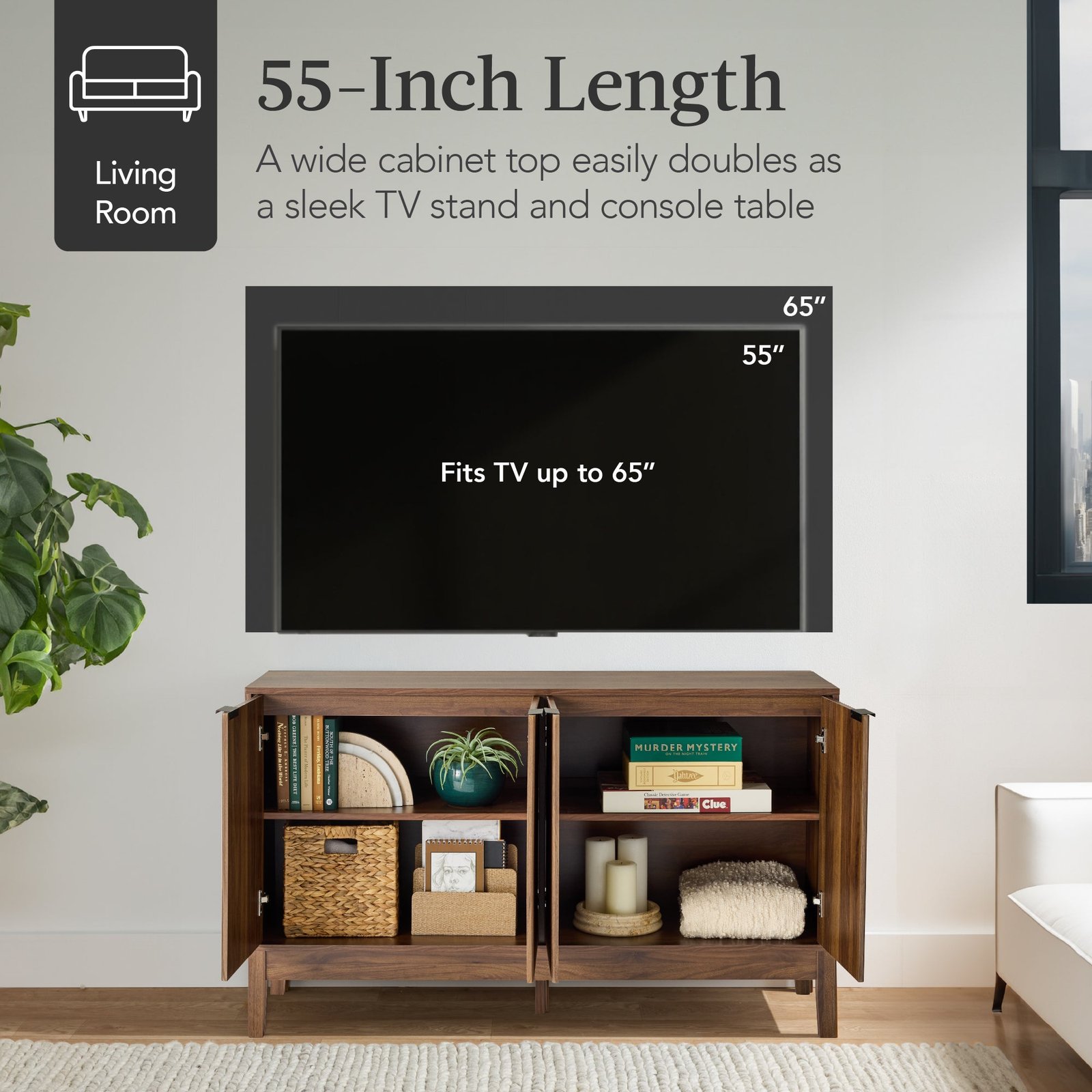 4-Door Reeded Storage Cabinet. Accent Furniture. Sideboard - Image 5