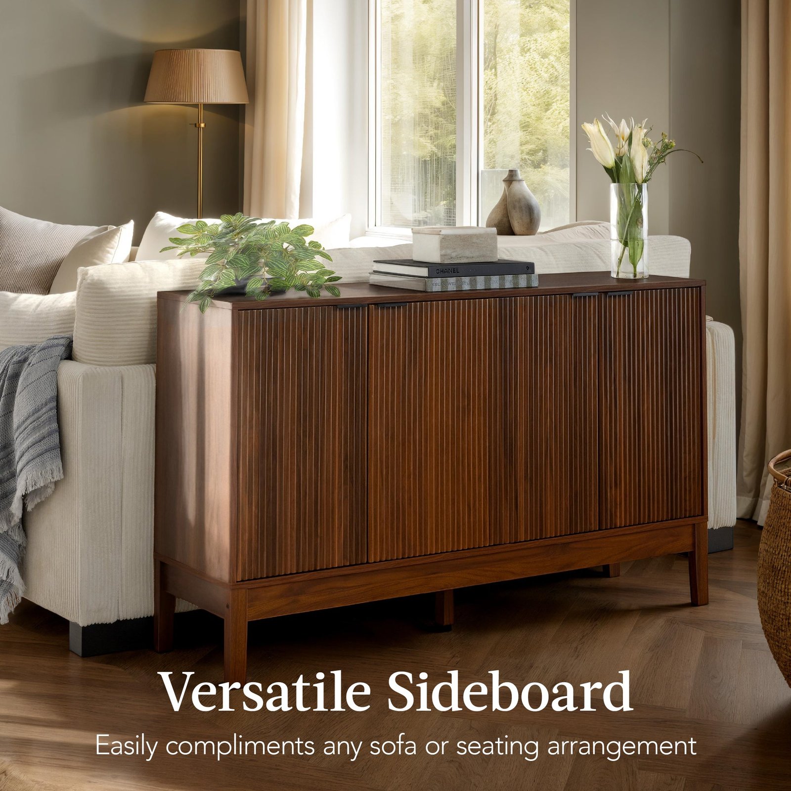 4-Door Reeded Storage Cabinet. Accent Furniture. Sideboard - Image 6