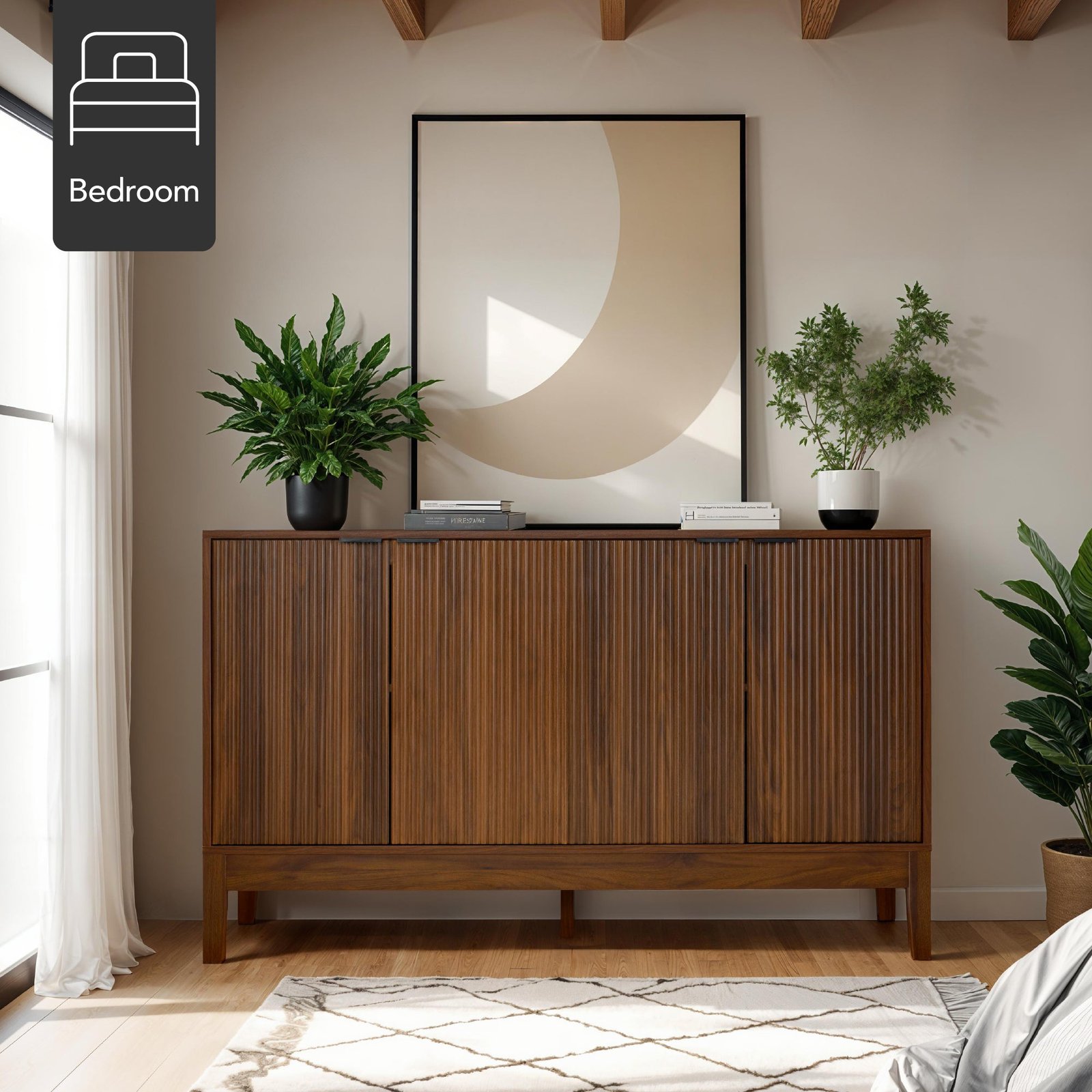 4-Door Reeded Storage Cabinet. Accent Furniture. Sideboard - Image 8
