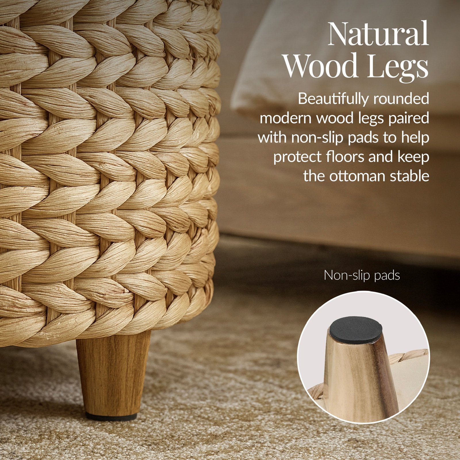 17 Round Storage Ottoman with Lid. Handwoven Water Hyacinth Footstool - Image 7
